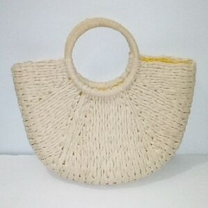 L'occitane Woven Half-Moon Handbag in Natural Cream - Stylish Summer Tote